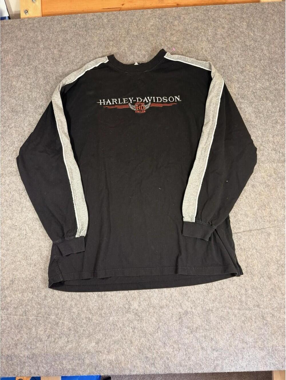 Harley Davidson Long Sleeve T-Shirt Mens 2XL Black Striped Motorcycle